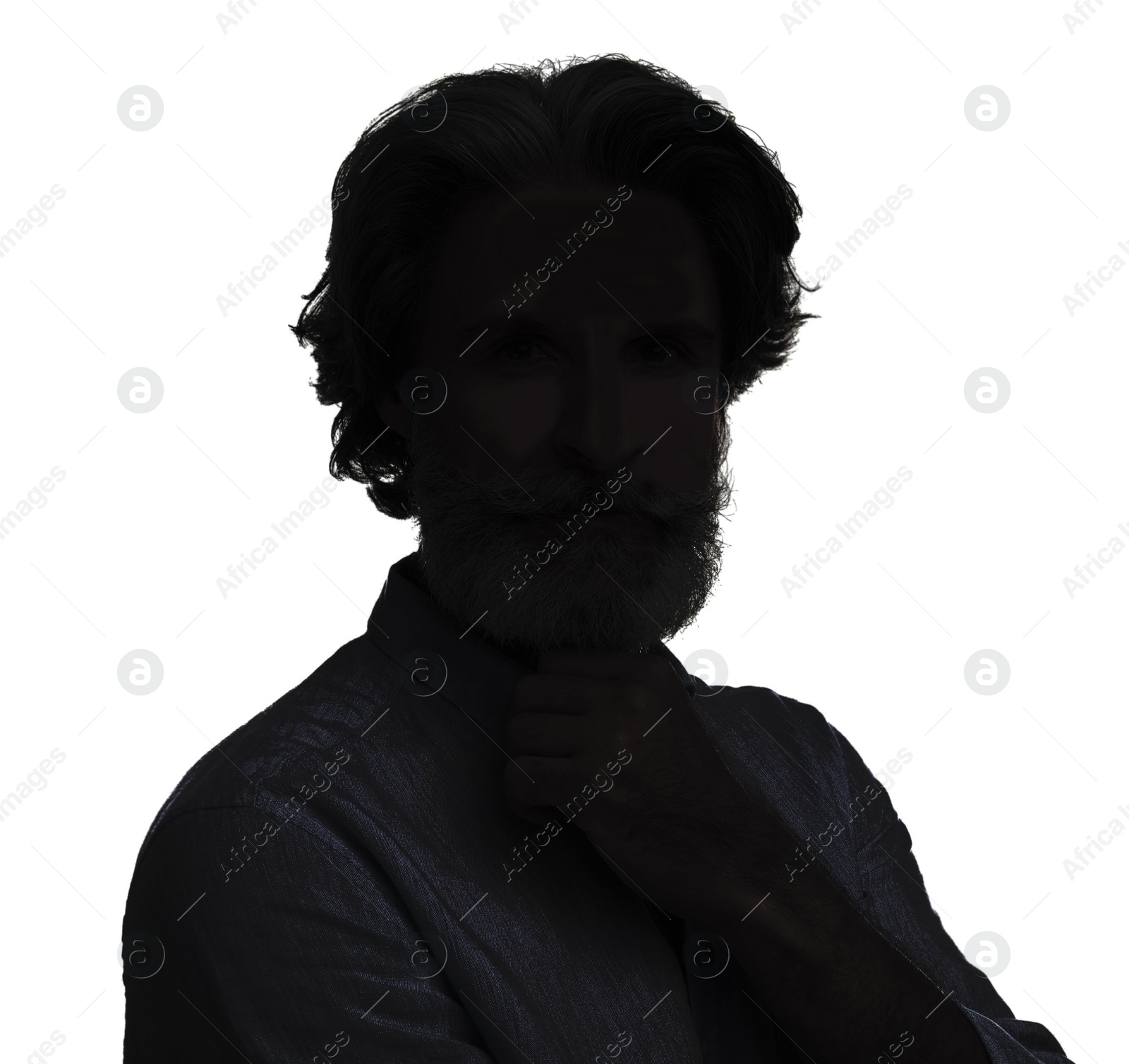 Image of Silhouette of bearded man isolated on white