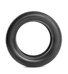 Photo of Car tire on white background