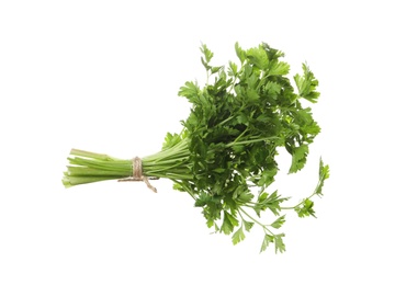 Photo of Bunch of fresh green parsley on white background