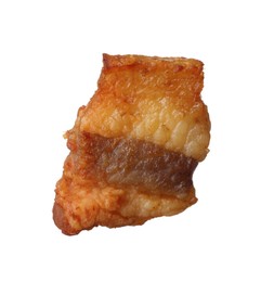 Photo of Tasty fried crackling isolated on white. Cooked pork lard