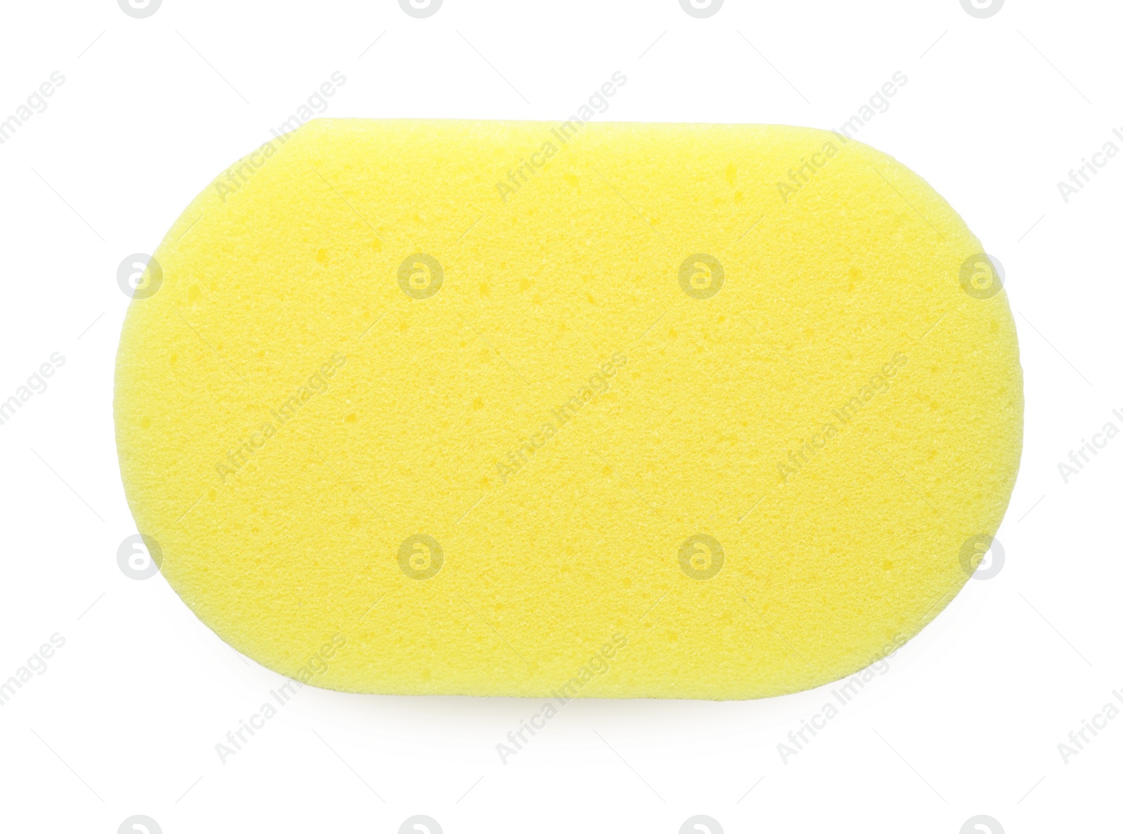 Photo of One yellow sponge isolated on white, top view