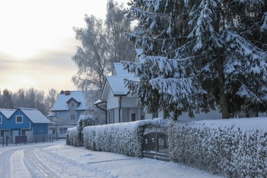 Photo of Beautiful landscape with houses and trees in winter morning