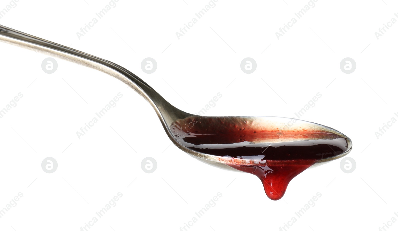 Photo of Spoon with tasty sweet jam isolated on white