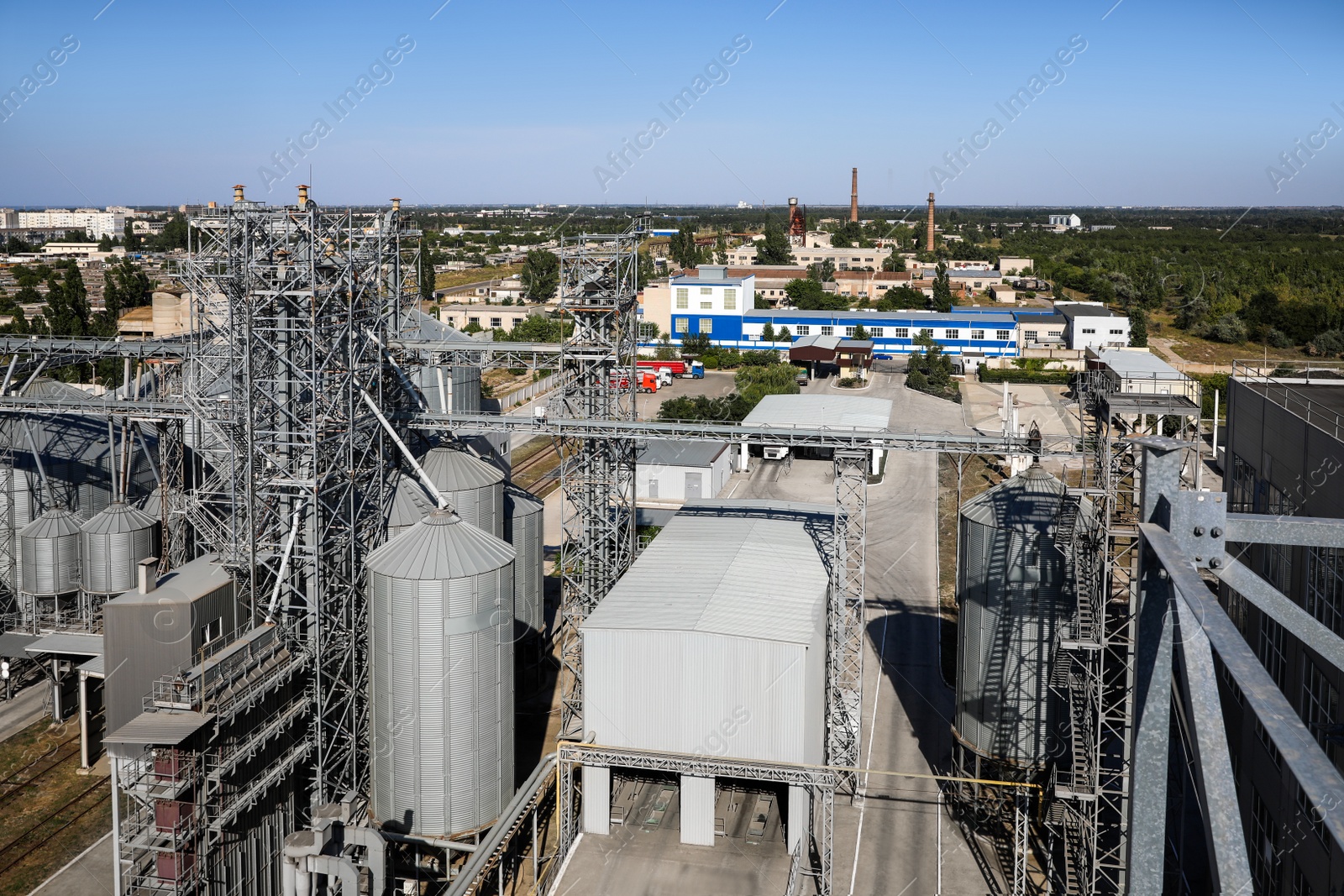 Photo of View of modern granaries for storing cereal grains outdoors