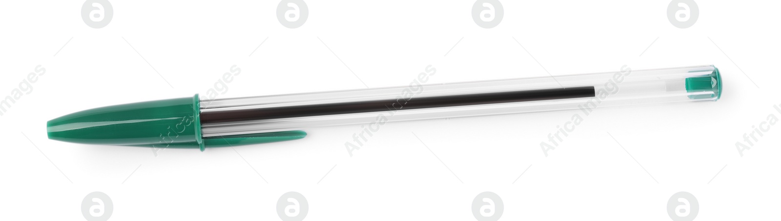 Photo of New green plastic pen isolated on white