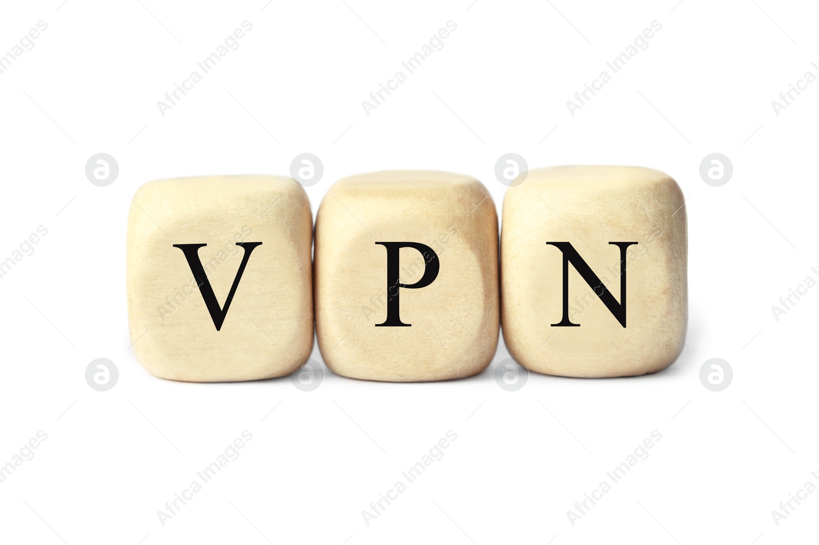 Photo of Wooden beads with acronym VPN on white background