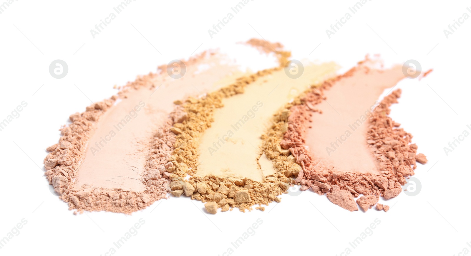 Photo of Swatches of different crushed face powders on white background