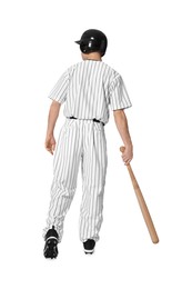 Photo of Baseball player with bat on white background, back view