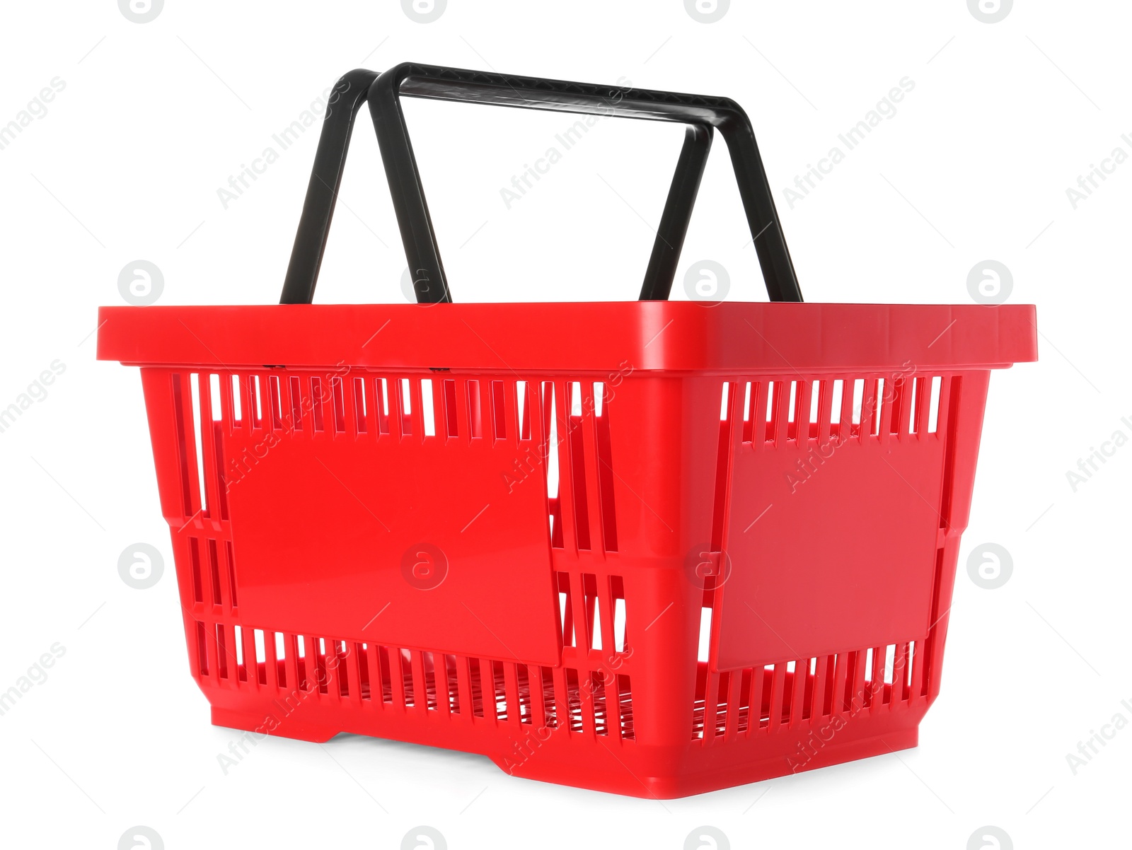 Photo of Color plastic shopping basket on white background