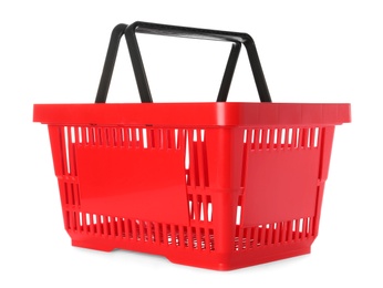 Color plastic shopping basket on white background