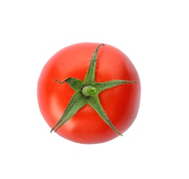 Photo of Fresh ripe tomato on white background, top view