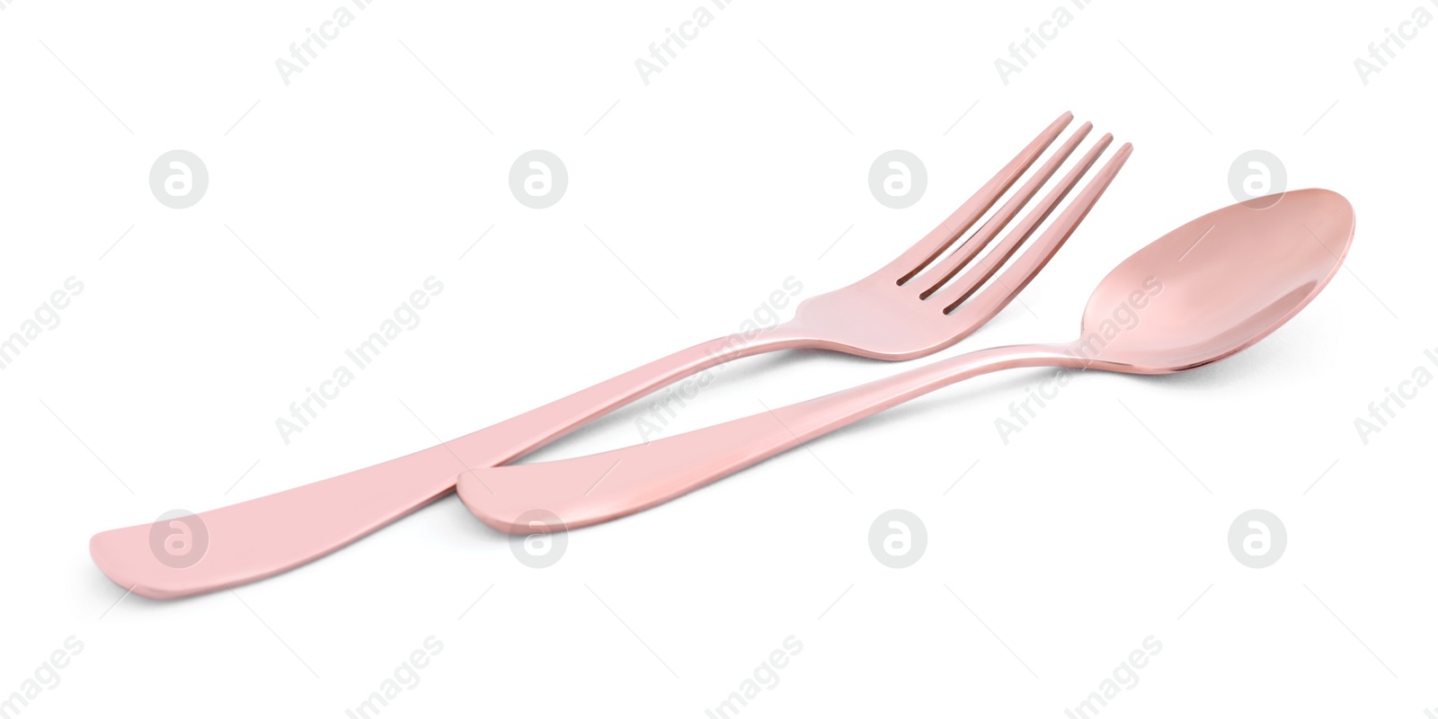 Photo of New clean shiny cutlery isolated on white