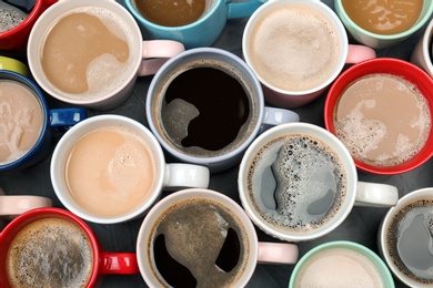 Photo of Flat lay composition with cups of coffee. Food photography