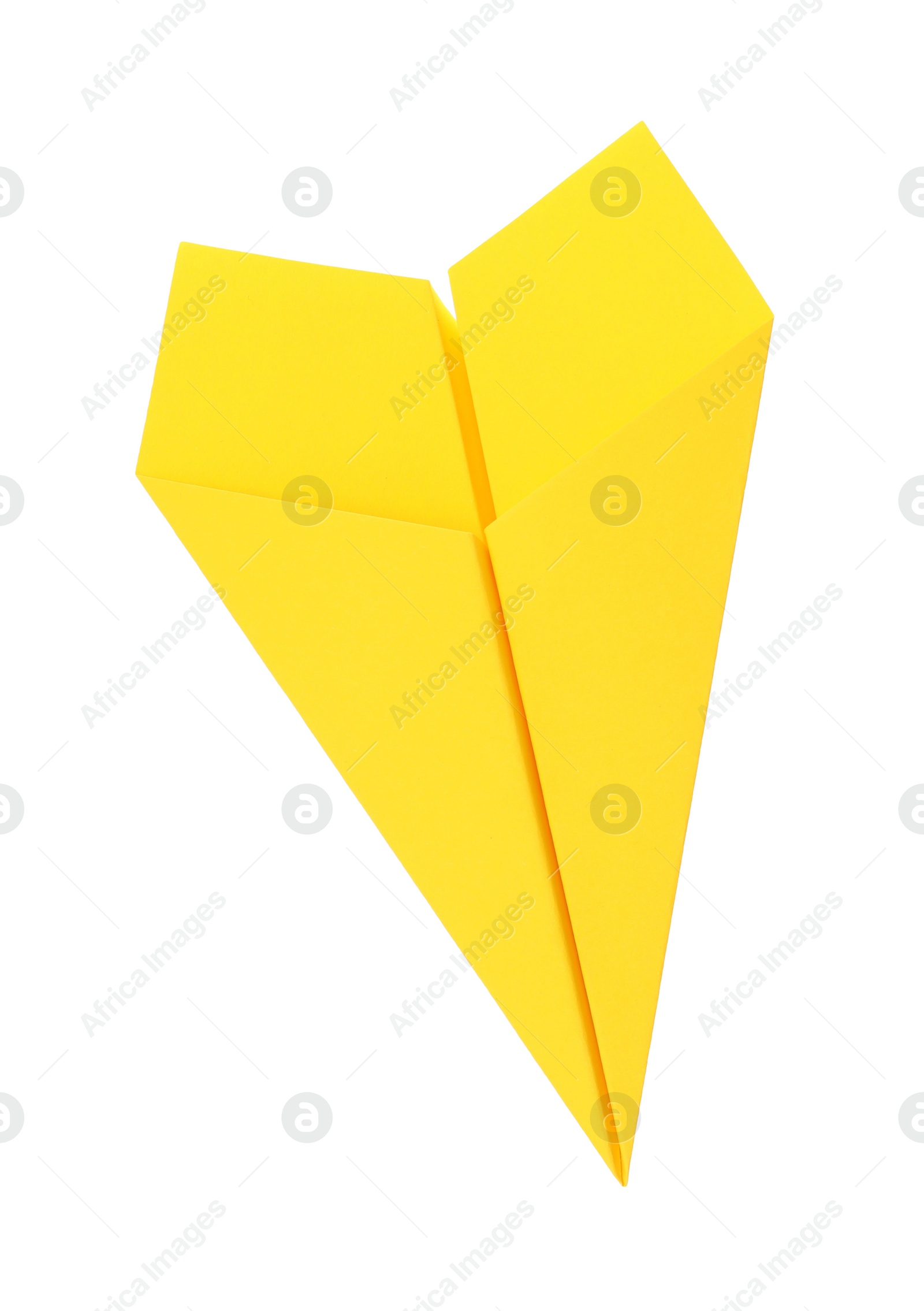 Photo of Handmade yellow paper plane isolated on white