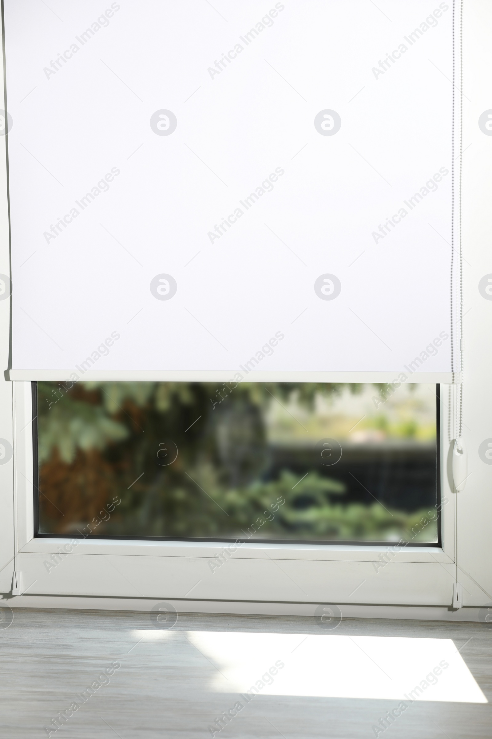 Photo of Empty wooden window sill and spruce tree outside