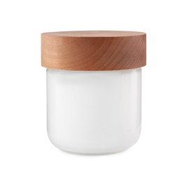 Jar of hand cream on white background