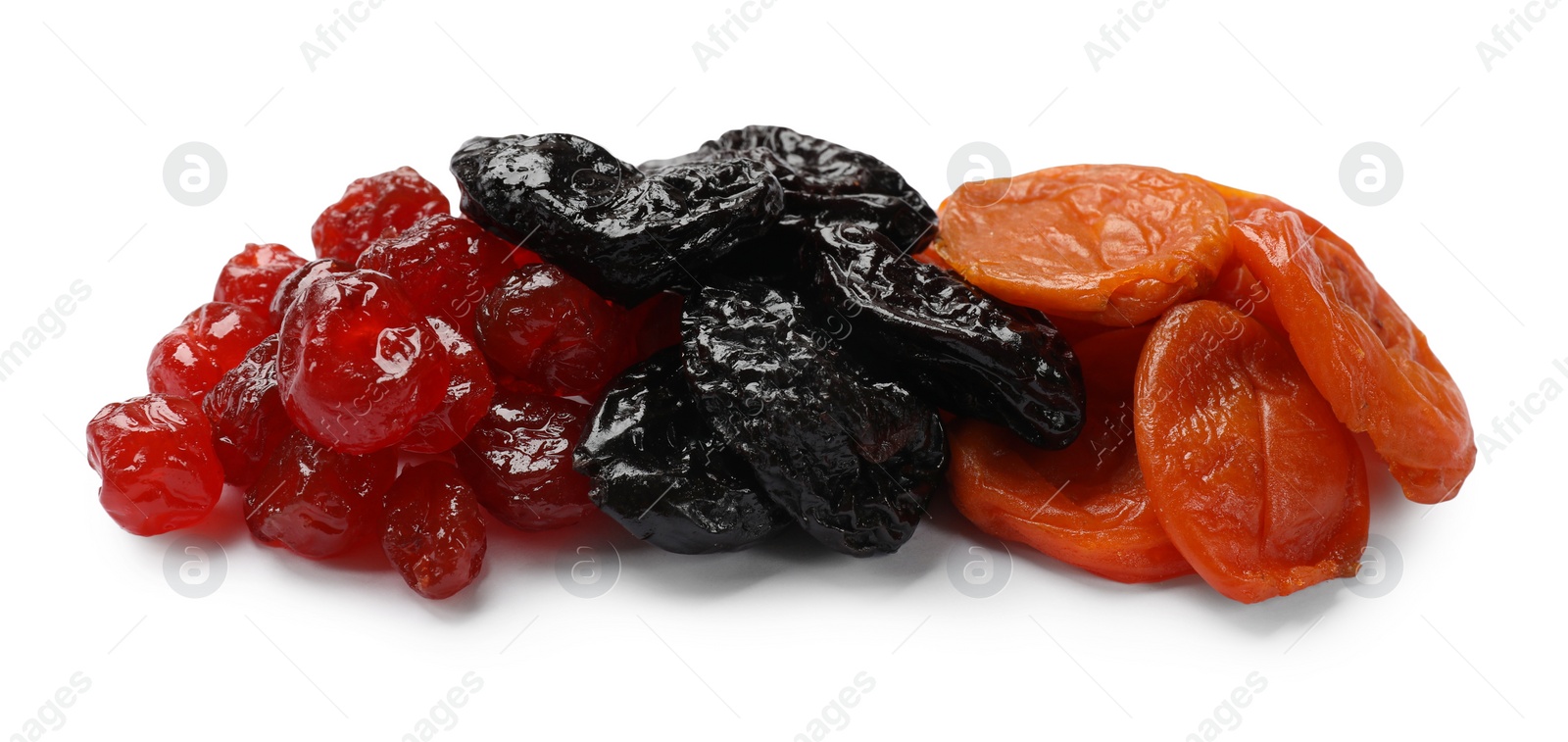 Photo of Mix of delicious dried fruits isolated on white