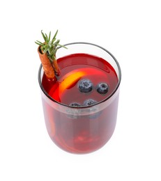 Photo of Aromatic Sangria drink in glass on white background