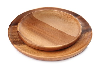 Two new wooden plates on white background