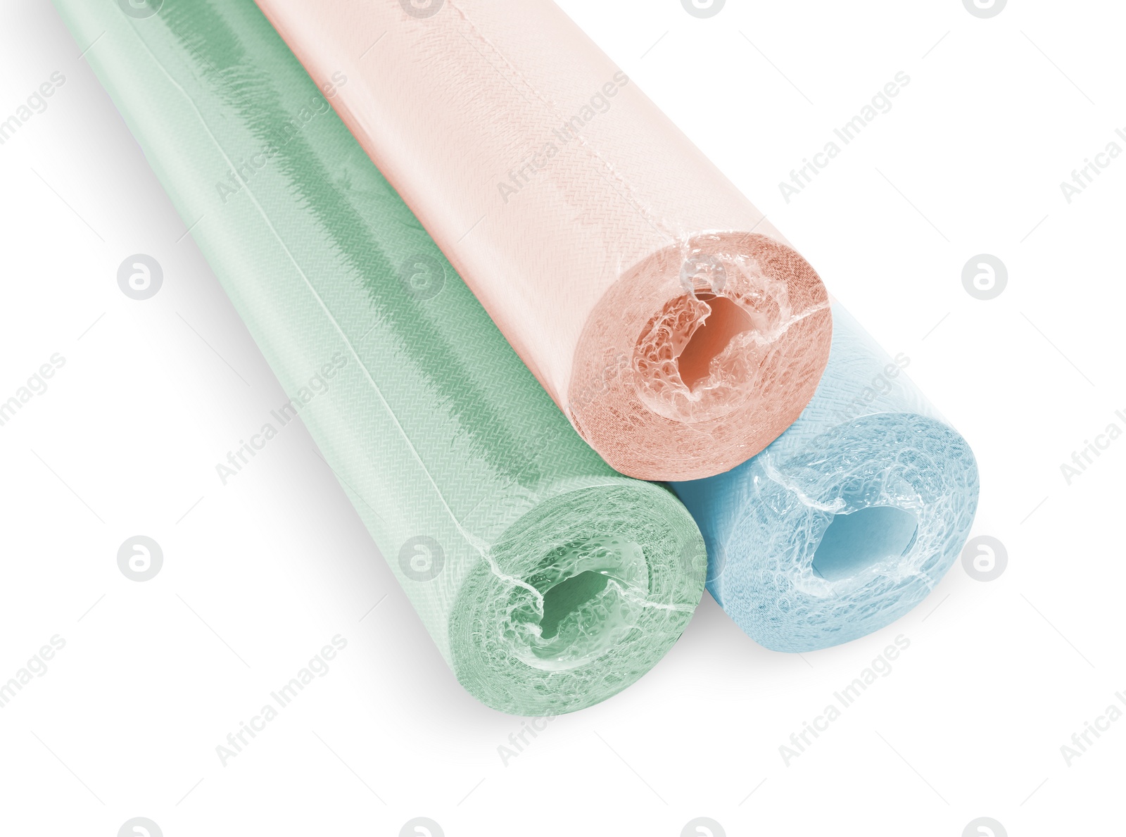 Image of Different colorful wallpaper rolls isolated on white