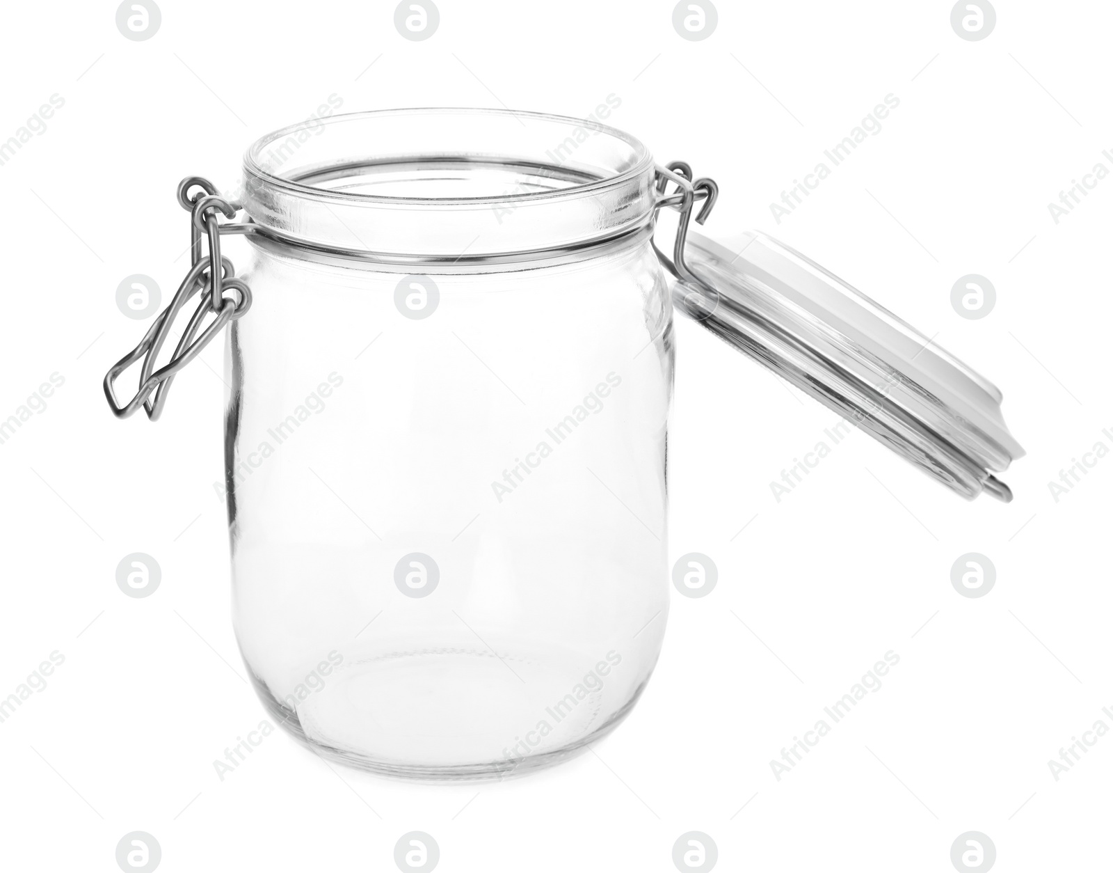 Photo of Empty glass jar on white background