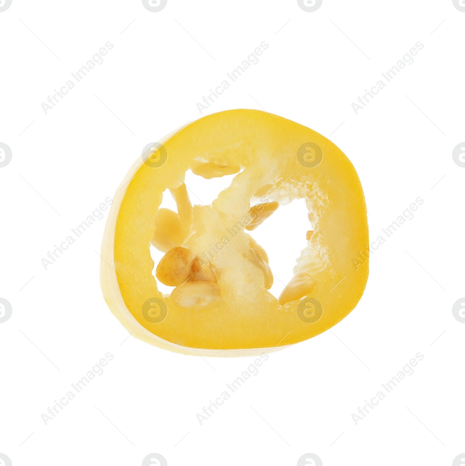 Photo of Slice of ripe chili pepper on white background