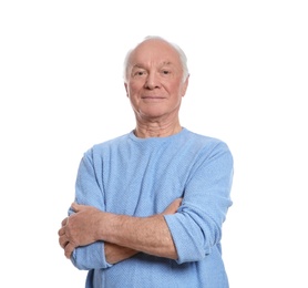 Photo of Portrait of elderly man on white background