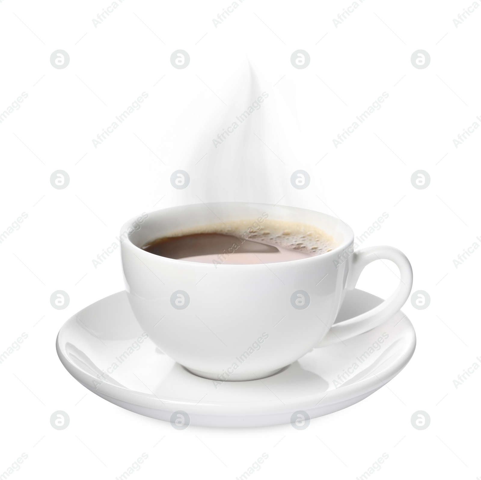 Image of Steaming coffee in cup isolated on white