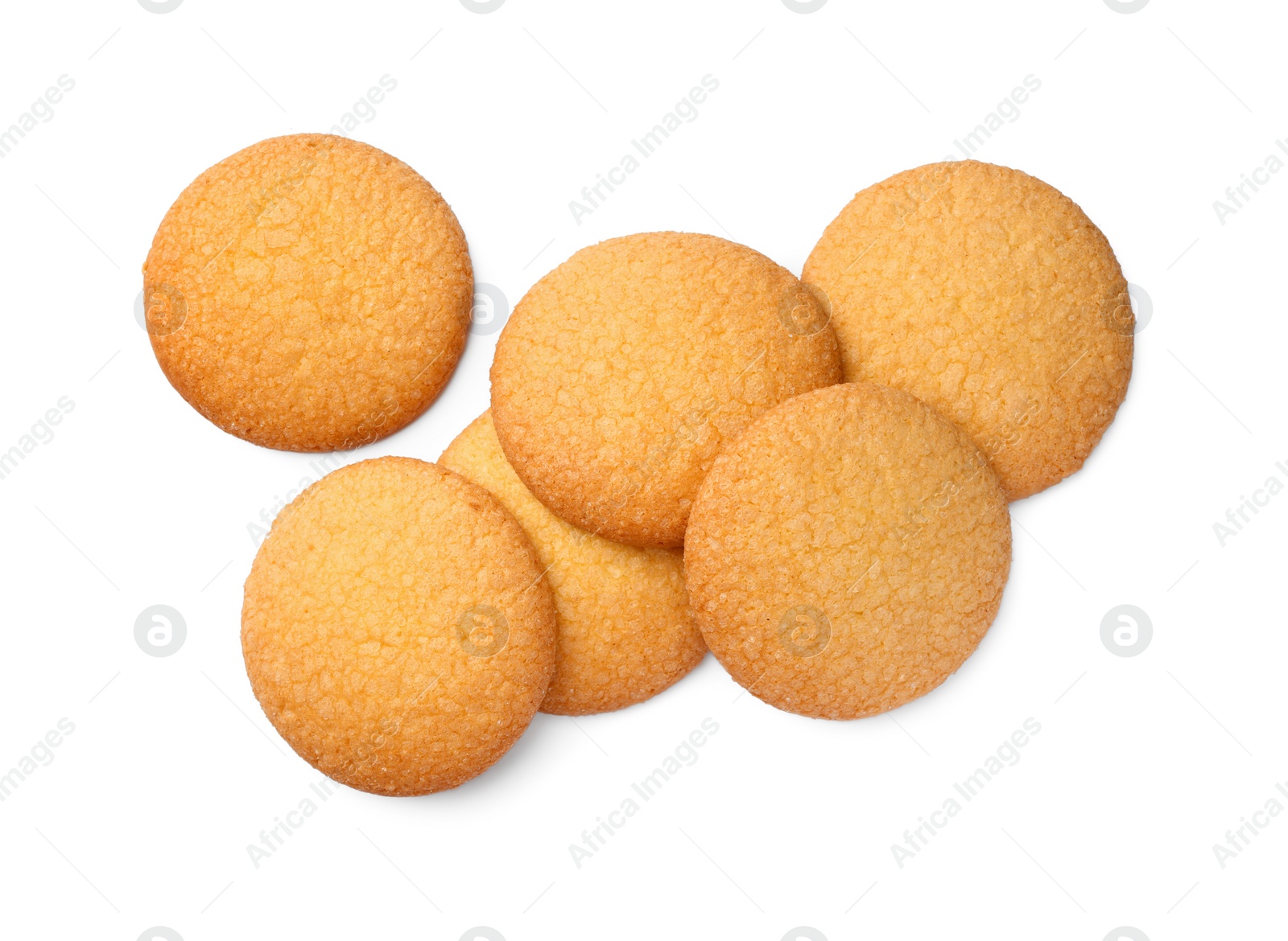 Photo of Tasty Danish butter cookies isolated on white, top view