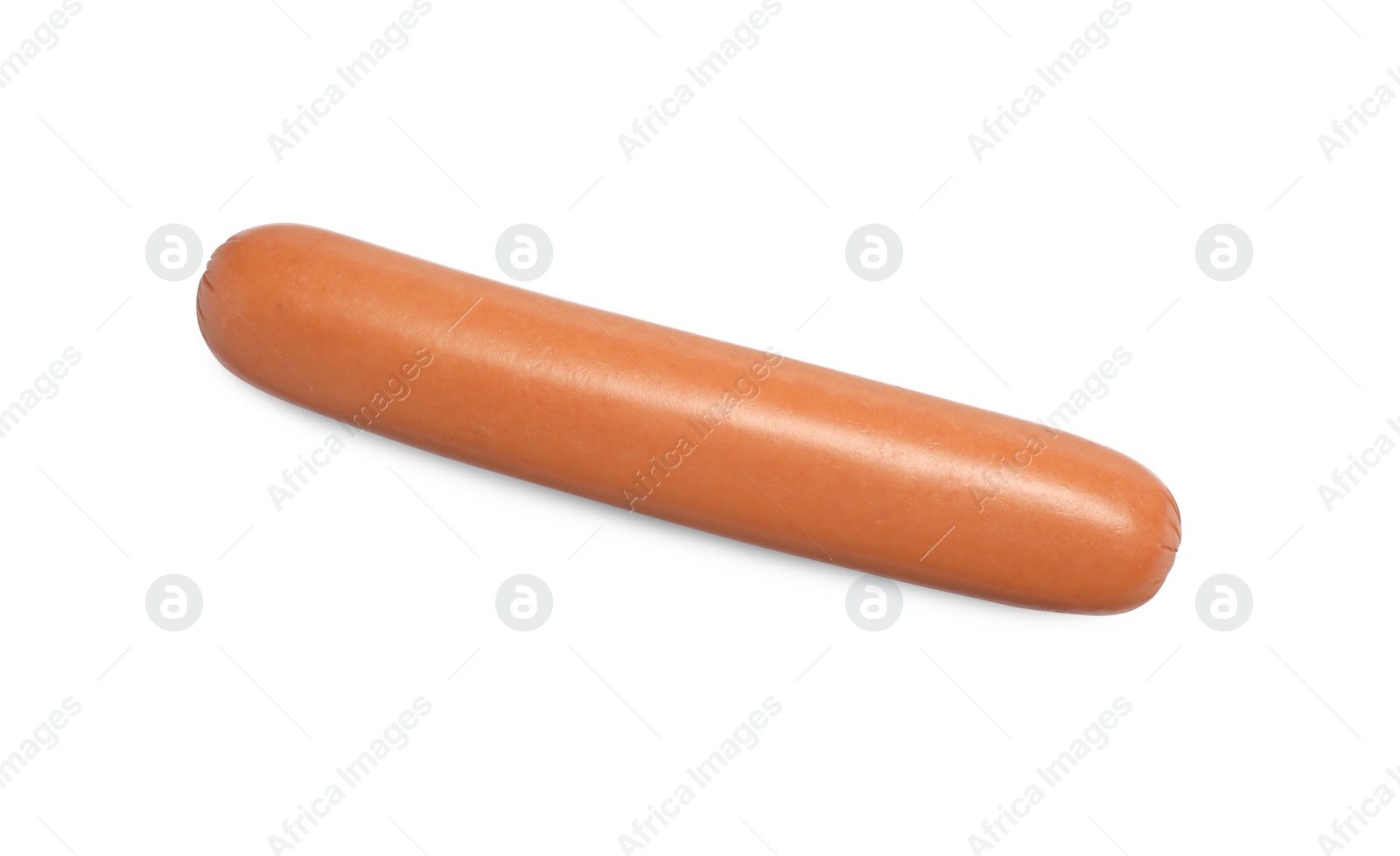 Photo of Fresh raw sausage isolated on white, top view. Ingredient for hot dog
