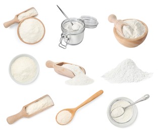 Image of Set of baking powder isolated on white