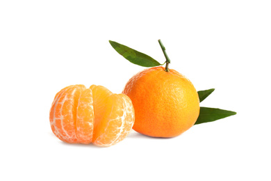 Photo of Fresh ripe juicy tangerines isolated on white