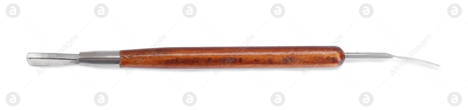 Photo of One clay crafting tool isolated on white, top view