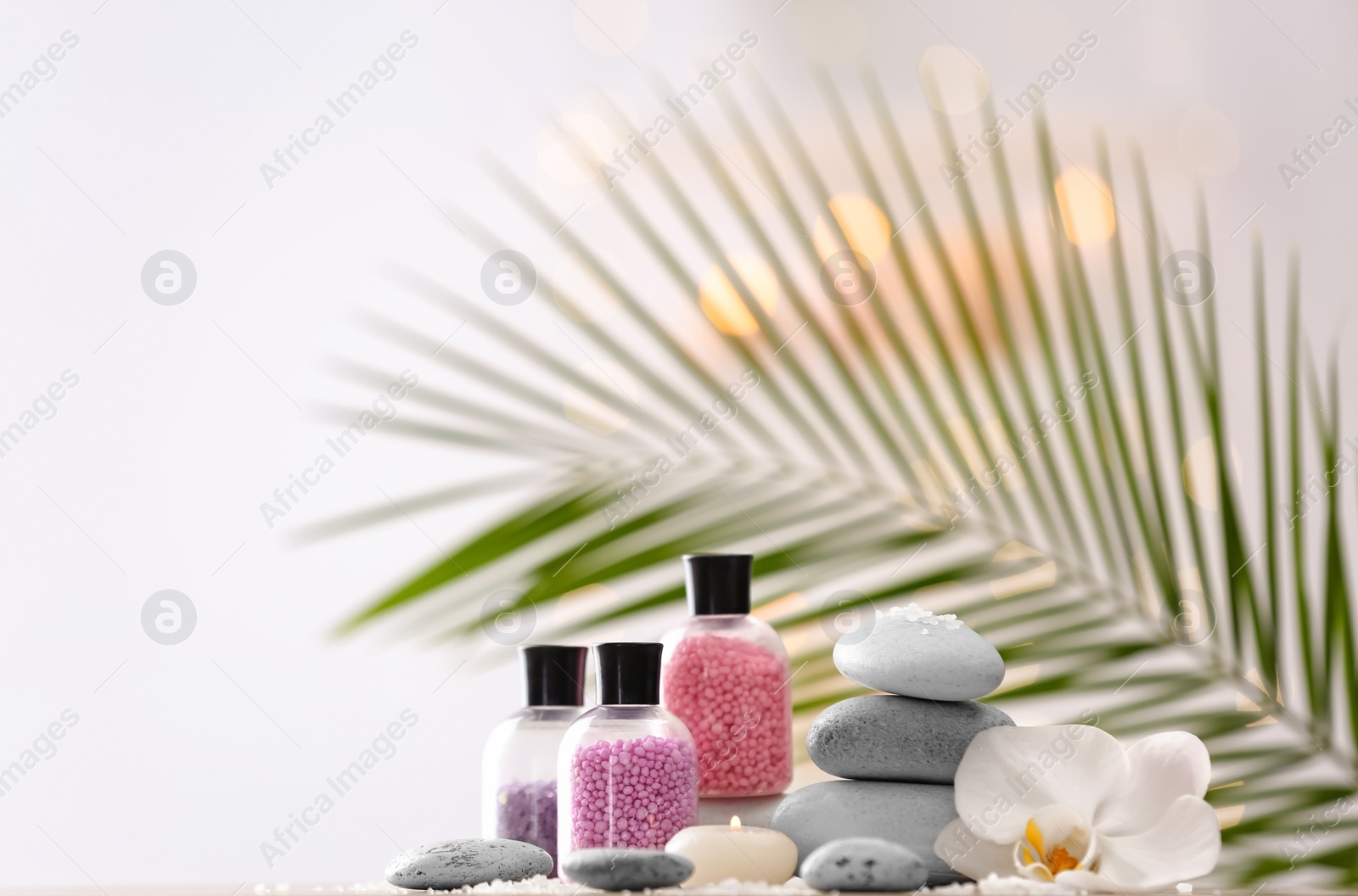 Photo of Beautiful spa composition on table in wellness center