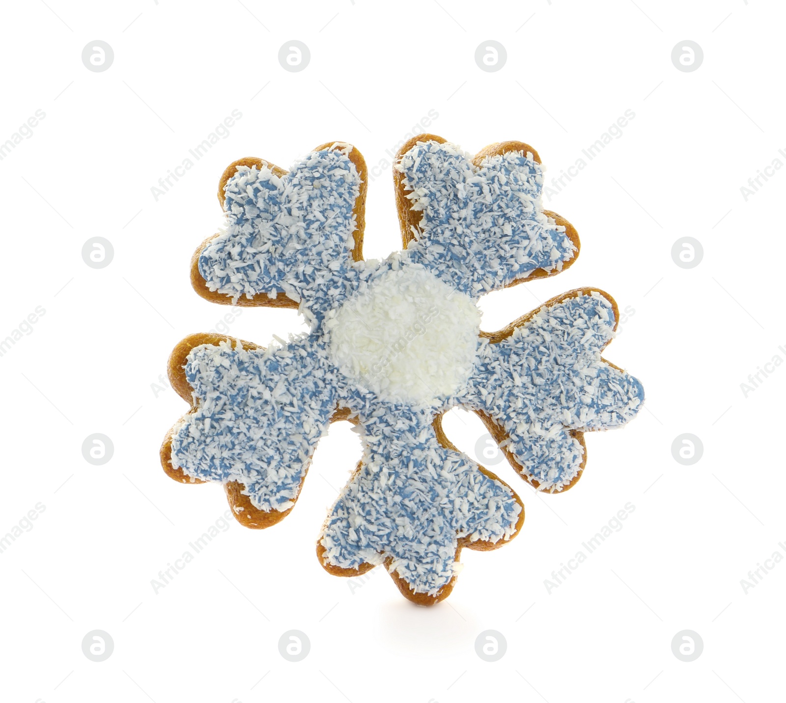 Photo of Snowflake shaped Christmas cookie isolated on white