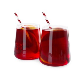 Christmas Sangria drink in glasses on white background