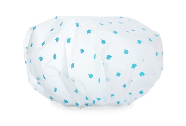 Photo of Waterproof shower cap with pattern isolated on white