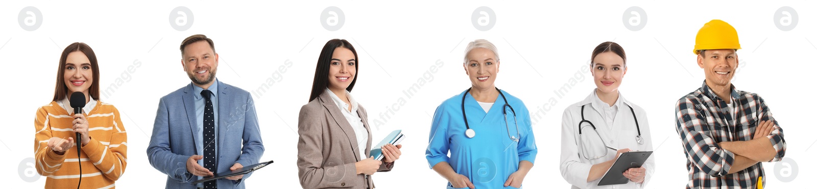 Image of Collage with people of different professions on white background. Banner design 