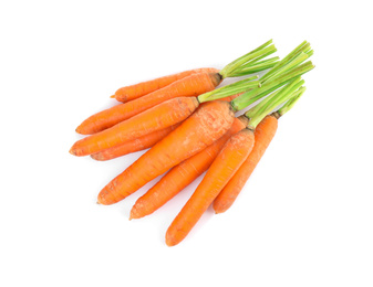 Photo of Bunch of fresh ripe carrots isolated on white
