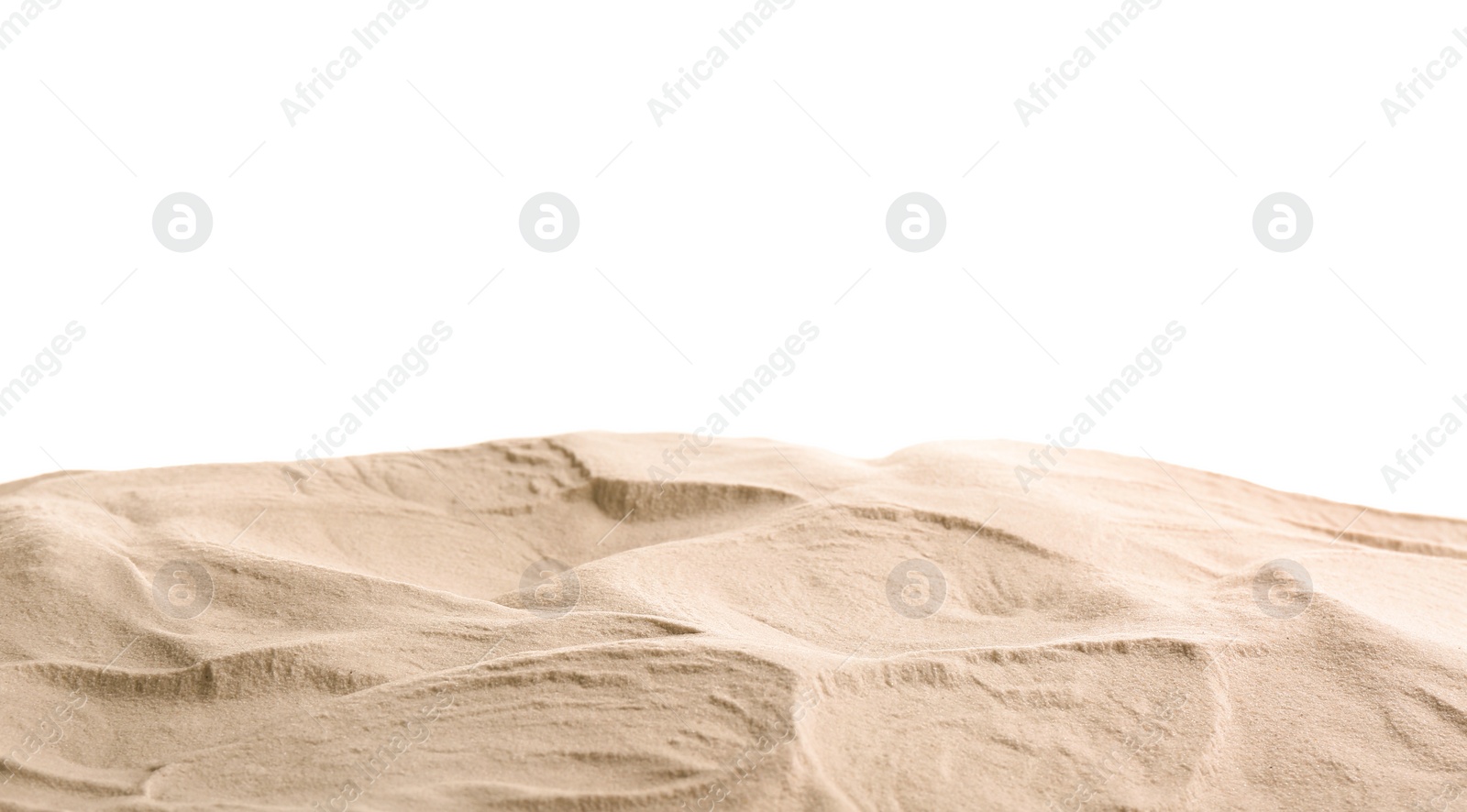 Photo of Heap of dry beach sand on white background