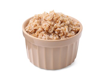 Tasty wheat porridge in bowl isolated on white