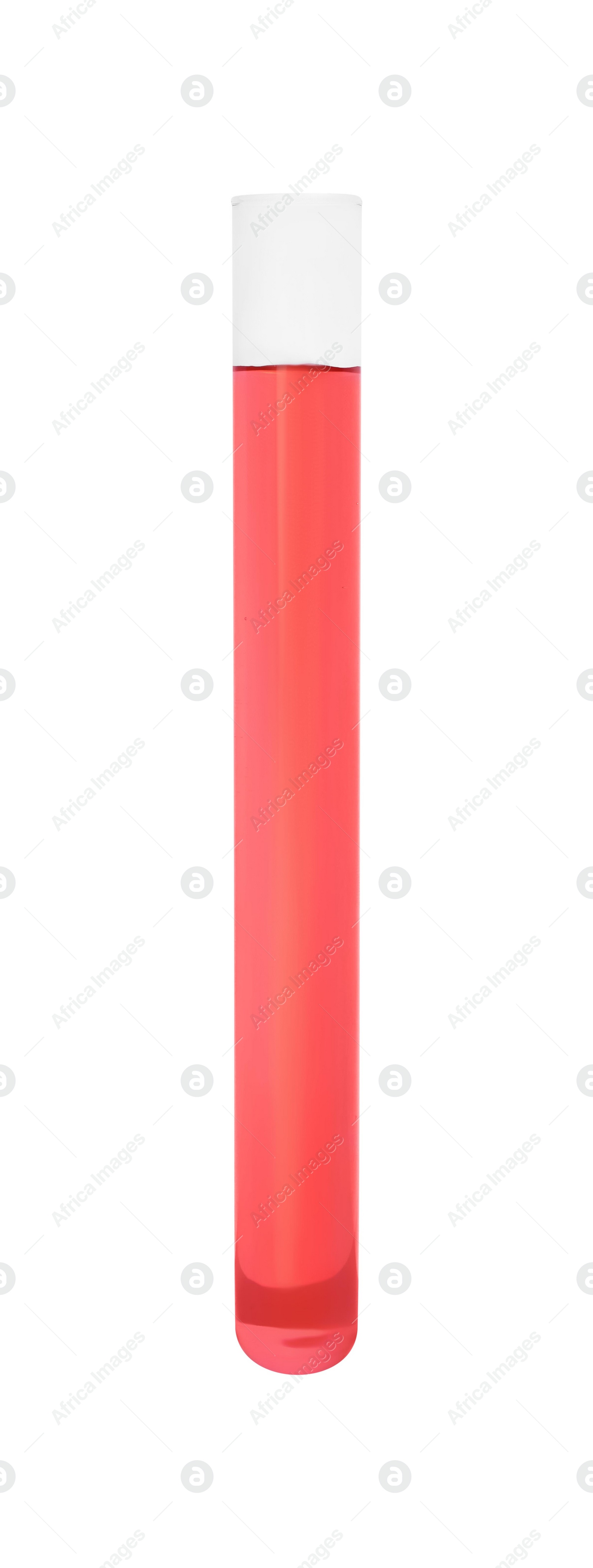Photo of Test tube with red liquid isolated on white