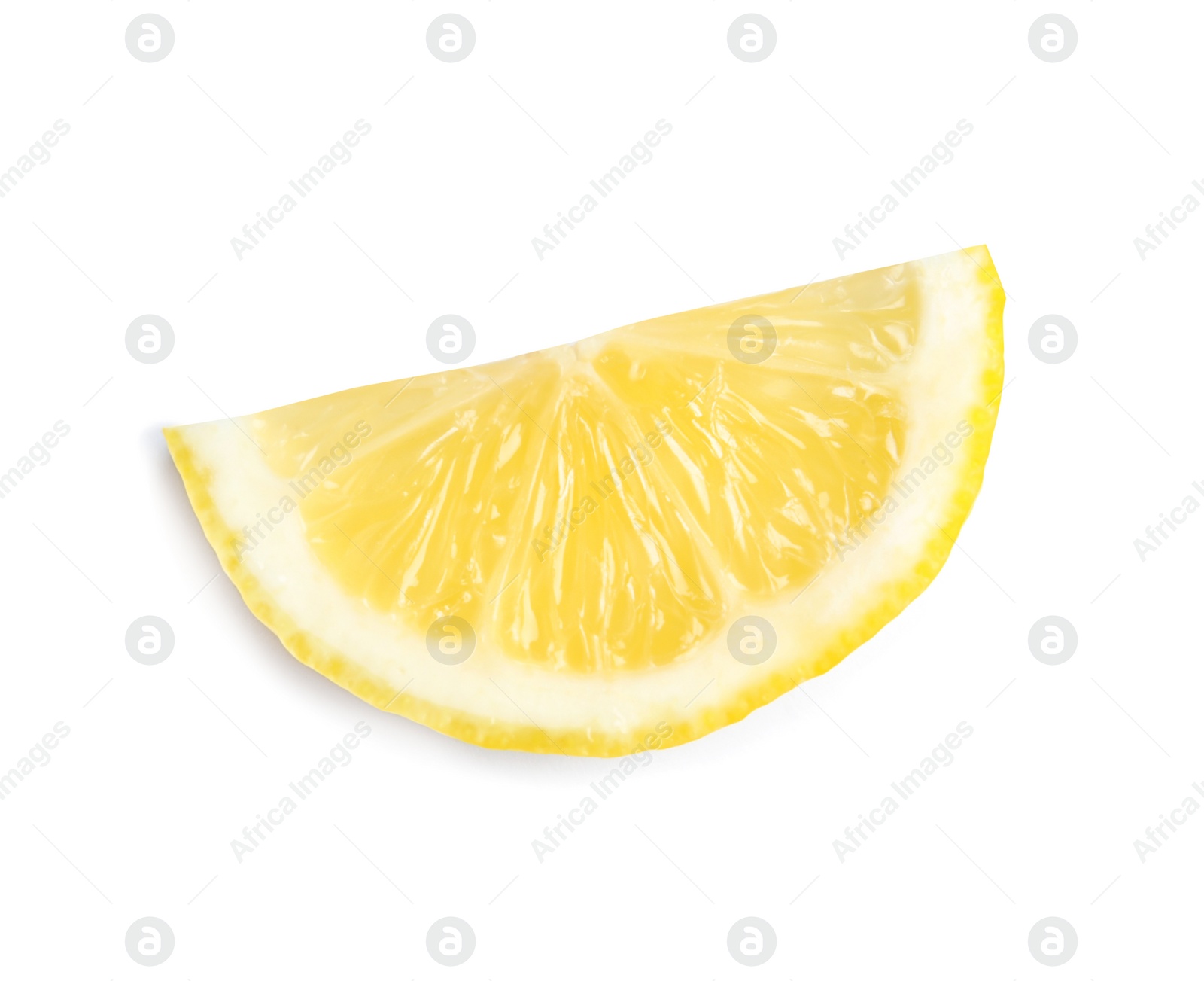 Photo of Slice of ripe lemon on white background, top view