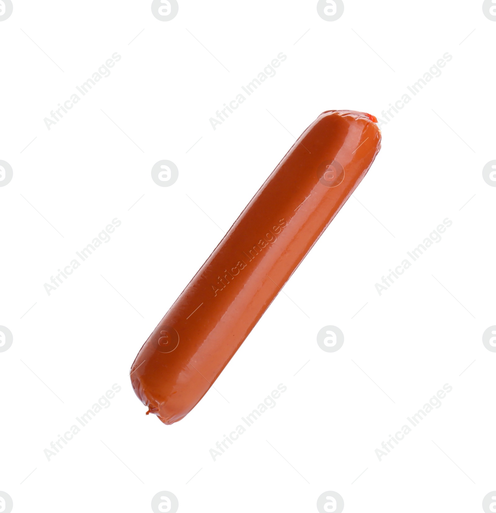 Photo of One fresh raw sausage isolated on white. Meat product