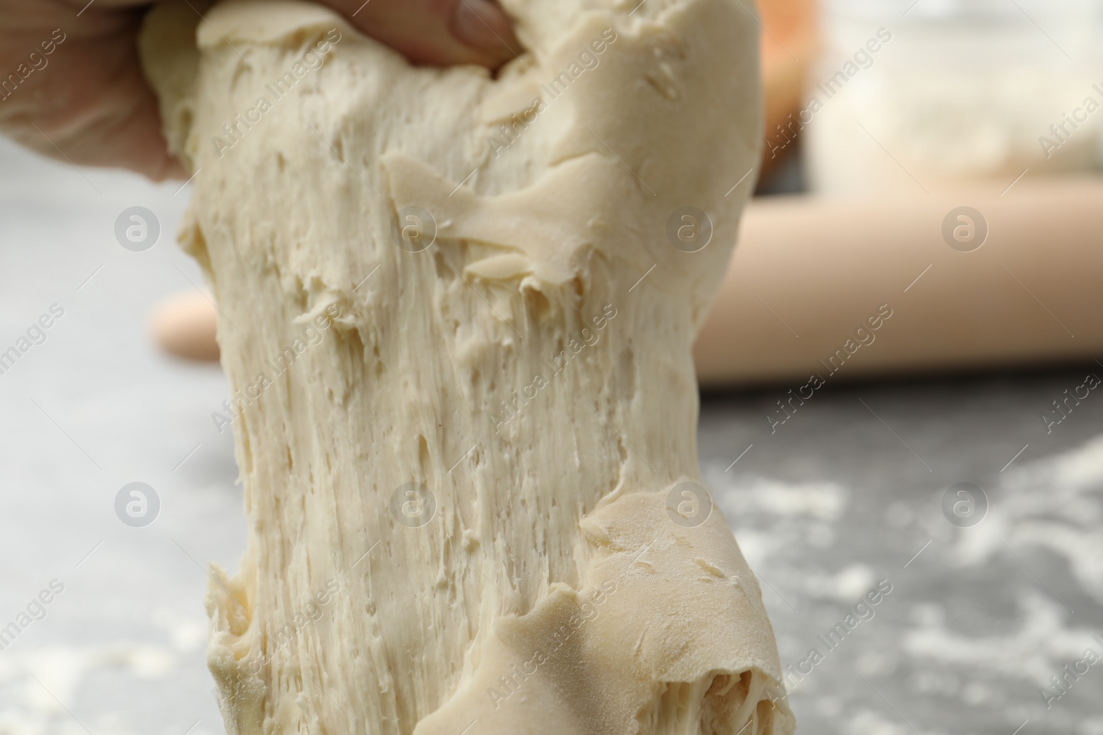 Photo of Closeup view of wheat dough for pastries