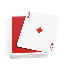Playing cards and ace of diamonds on white background