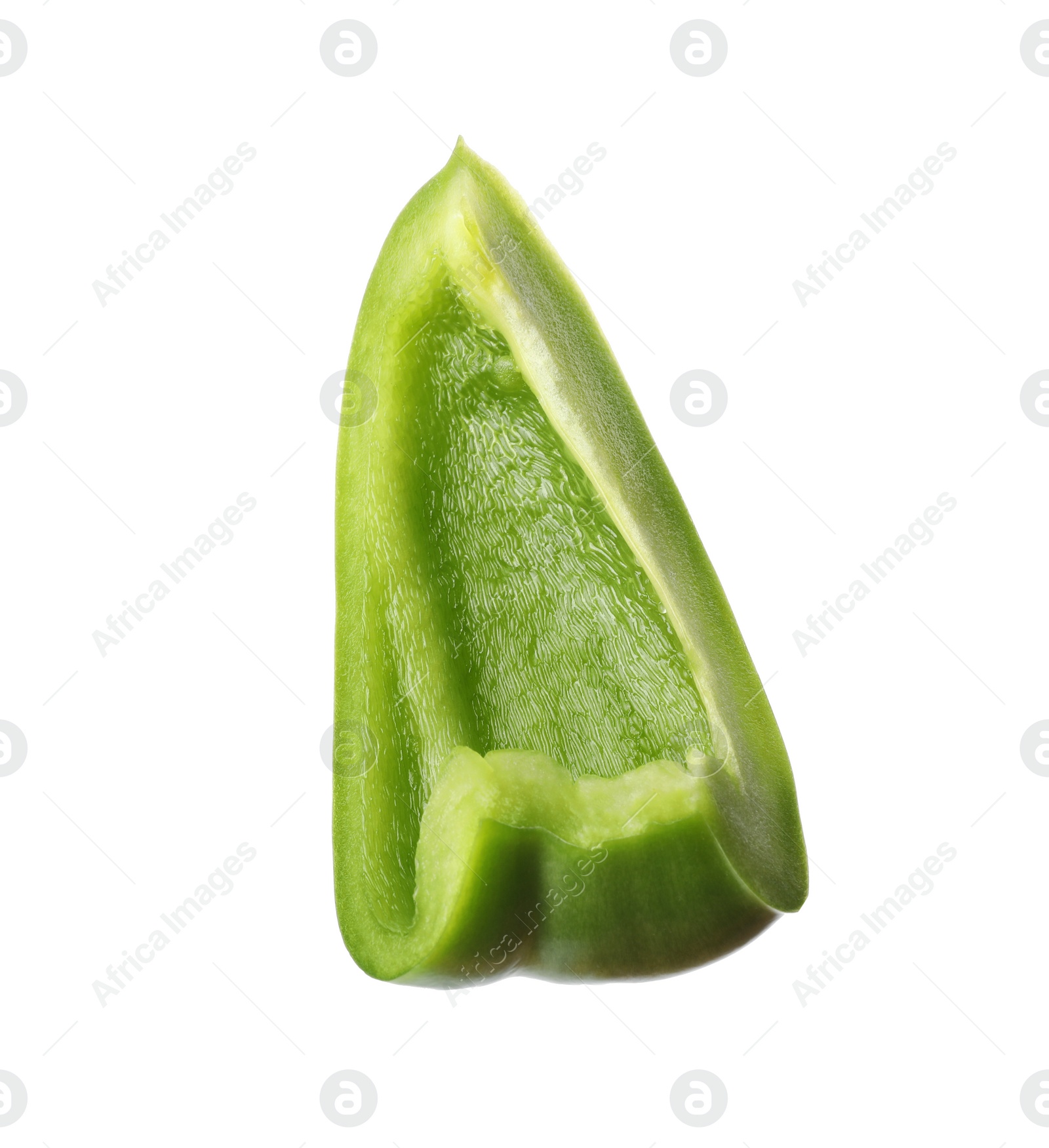 Photo of Slice of fresh green bell pepper on white background