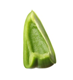 Slice of fresh green bell pepper on white background