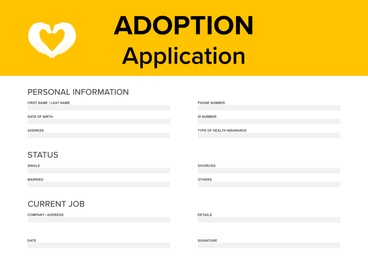 Illustration of Child adoption application. Questionnaire with space for answers 