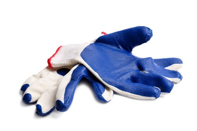 Pair of gardening gloves on white background